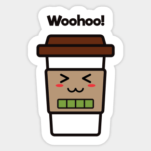 Woohoo! | Coffee Cup | Charging | High Battery | Cute Kawaii | Dark Brown Sticker